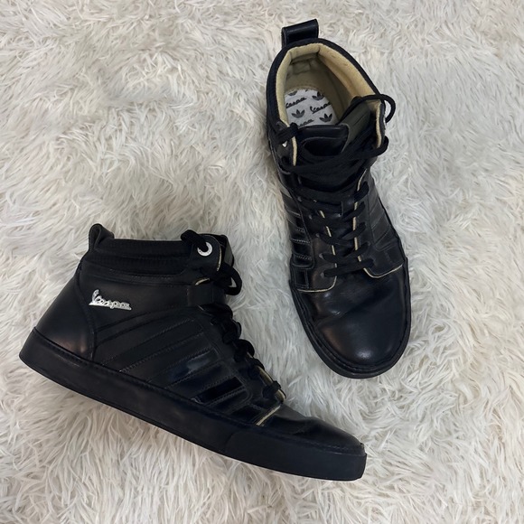 RARE‎ Adidas Vespa 80 Black Leather High Top Sneakers Shoes Mens 8.5